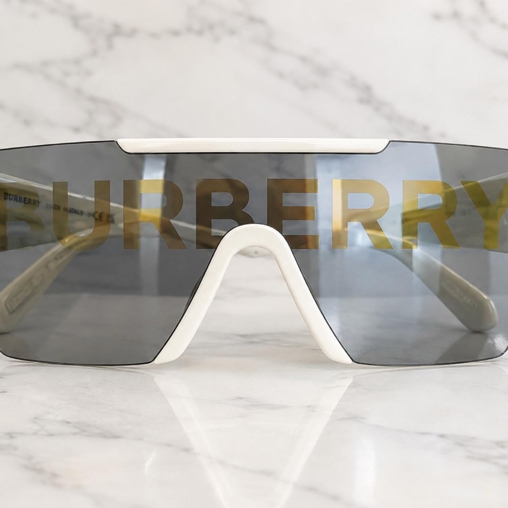 Burberry BE4291 Hologram Logo Shield Sunglasses White / Grey